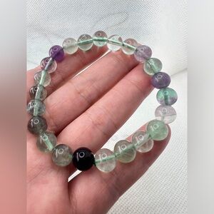 22G 8MM Natural Green Mix Purple Fluorite Quartz Beaded Bracelet Reiki Crystal
